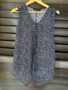 Adele & May Women's Large Sleeveless Navy White Polka Dot Blouse